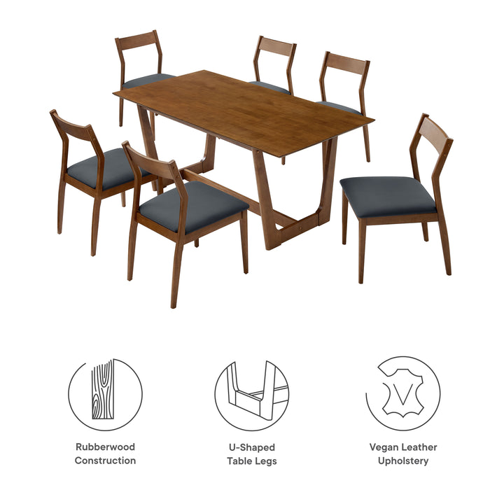 Sheridan 7-Piece Solid Dining Set with Vegan Leather Side Seats