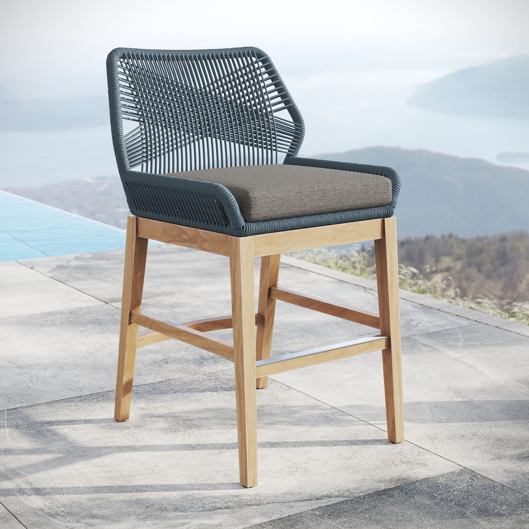 Wafting Oasis Patio Teak and Rope Counter Stool