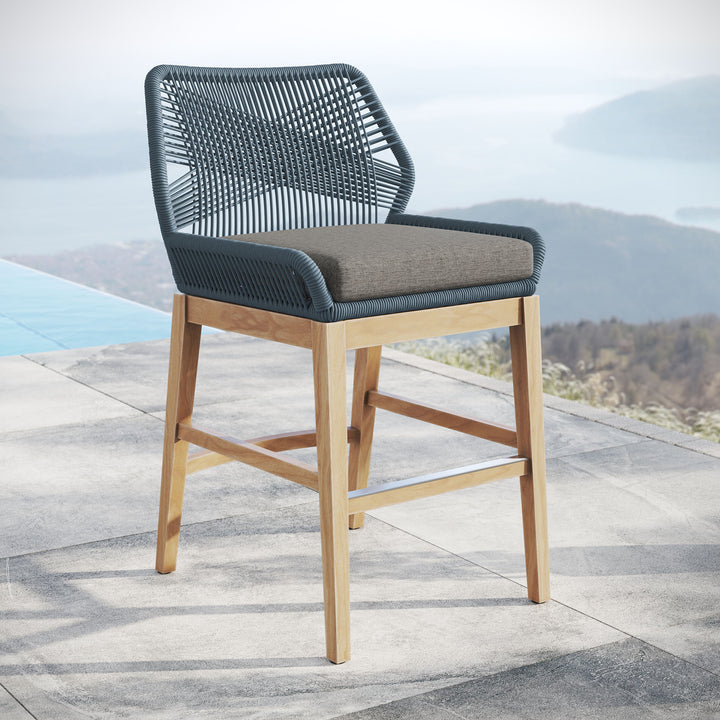 Wafting Oasis Patio Teak and Rope Counter Stool