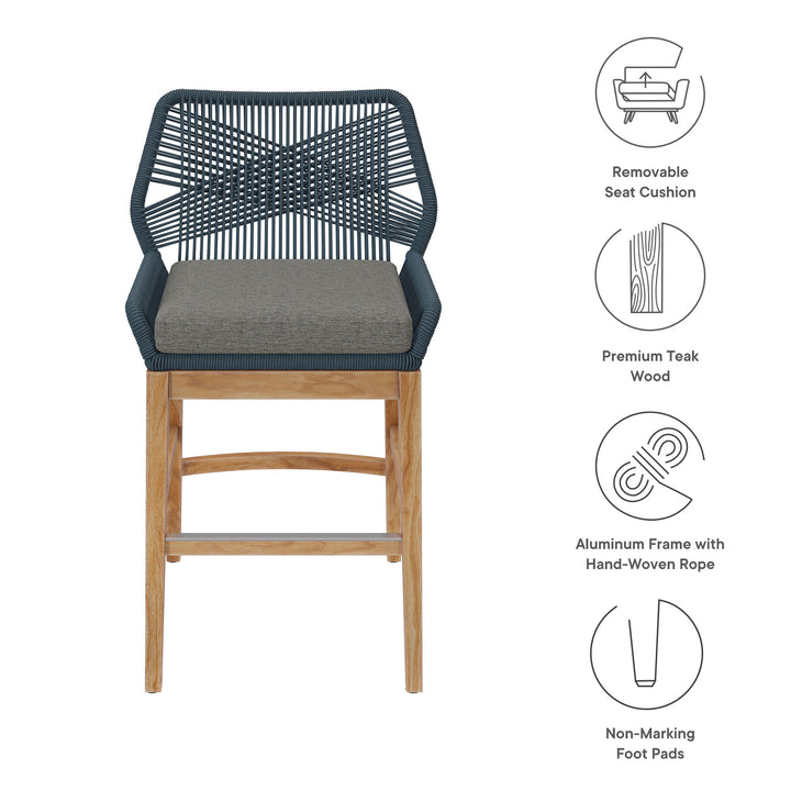 Wafting Oasis Patio Teak and Rope Counter Stool