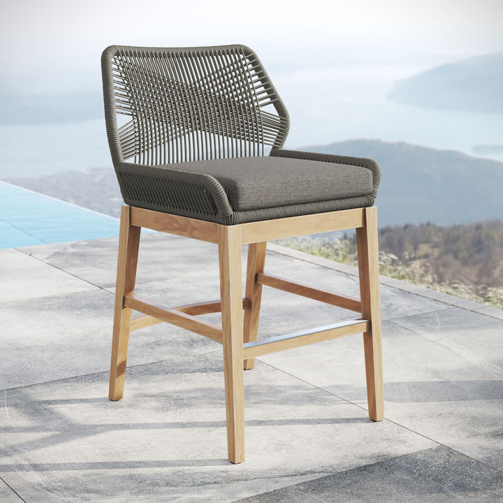 Wafting Oasis Patio Teak and Rope Counter Stool