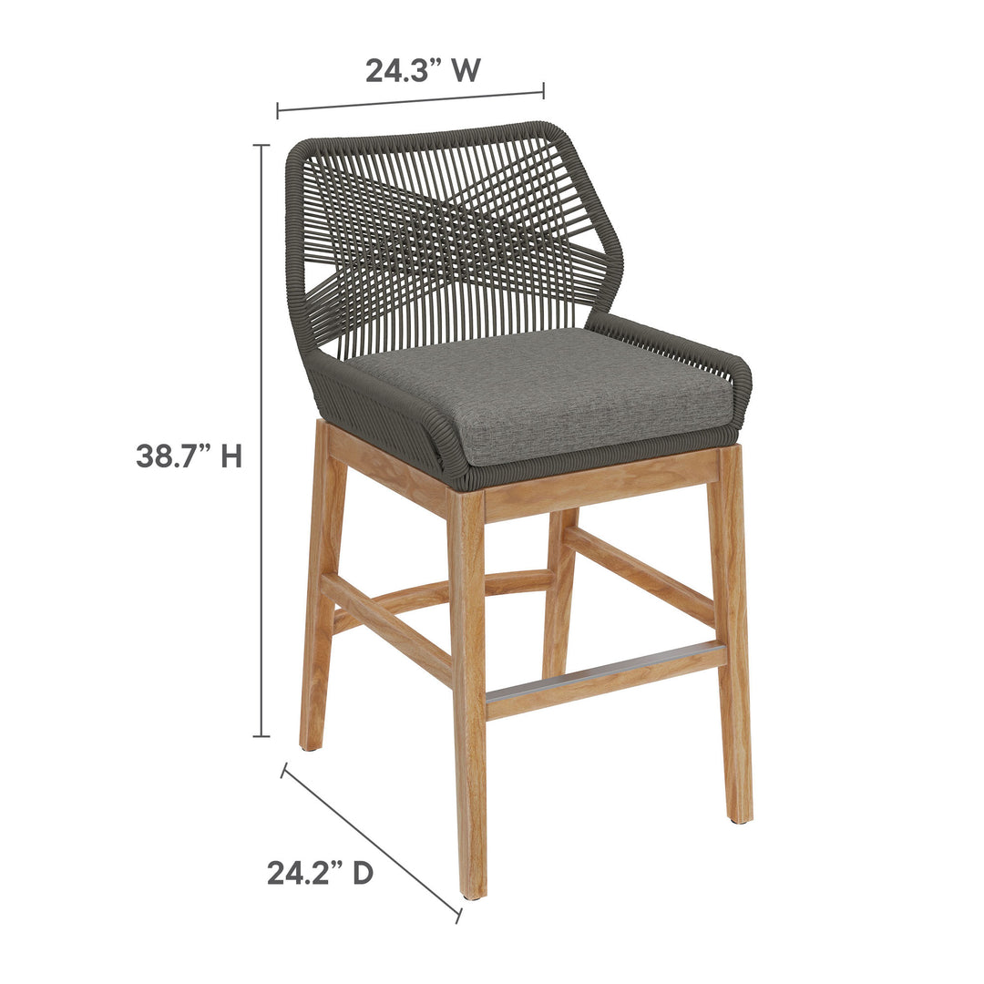 Wafting Oasis Patio Teak and Rope Counter Stool