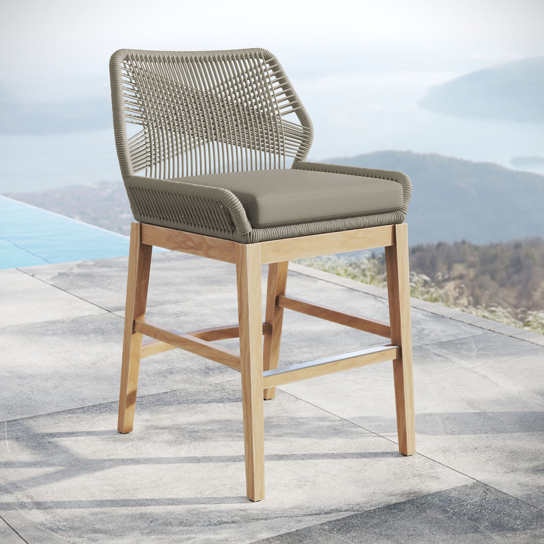 Wafting Oasis Patio Teak and Rope Counter Stool