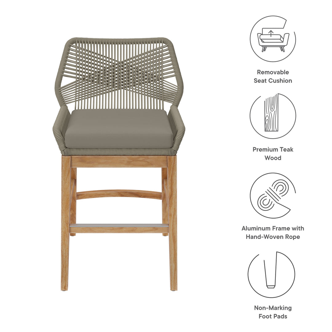 Wafting Oasis Patio Teak and Rope Counter Stool