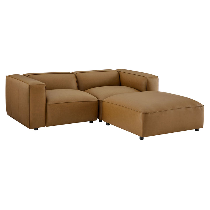 Alden 3-Piece Upholstered Vegan Leather Modular Loveseat with Ottoman