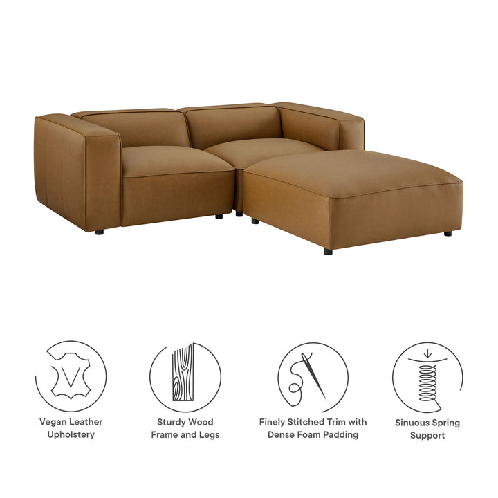 Alden 3-Piece Upholstered Vegan Leather Modular Loveseat with Ottoman