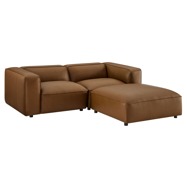 Alden 3-Piece Upholstered Vegan Leather Modular Loveseat with Ottoman