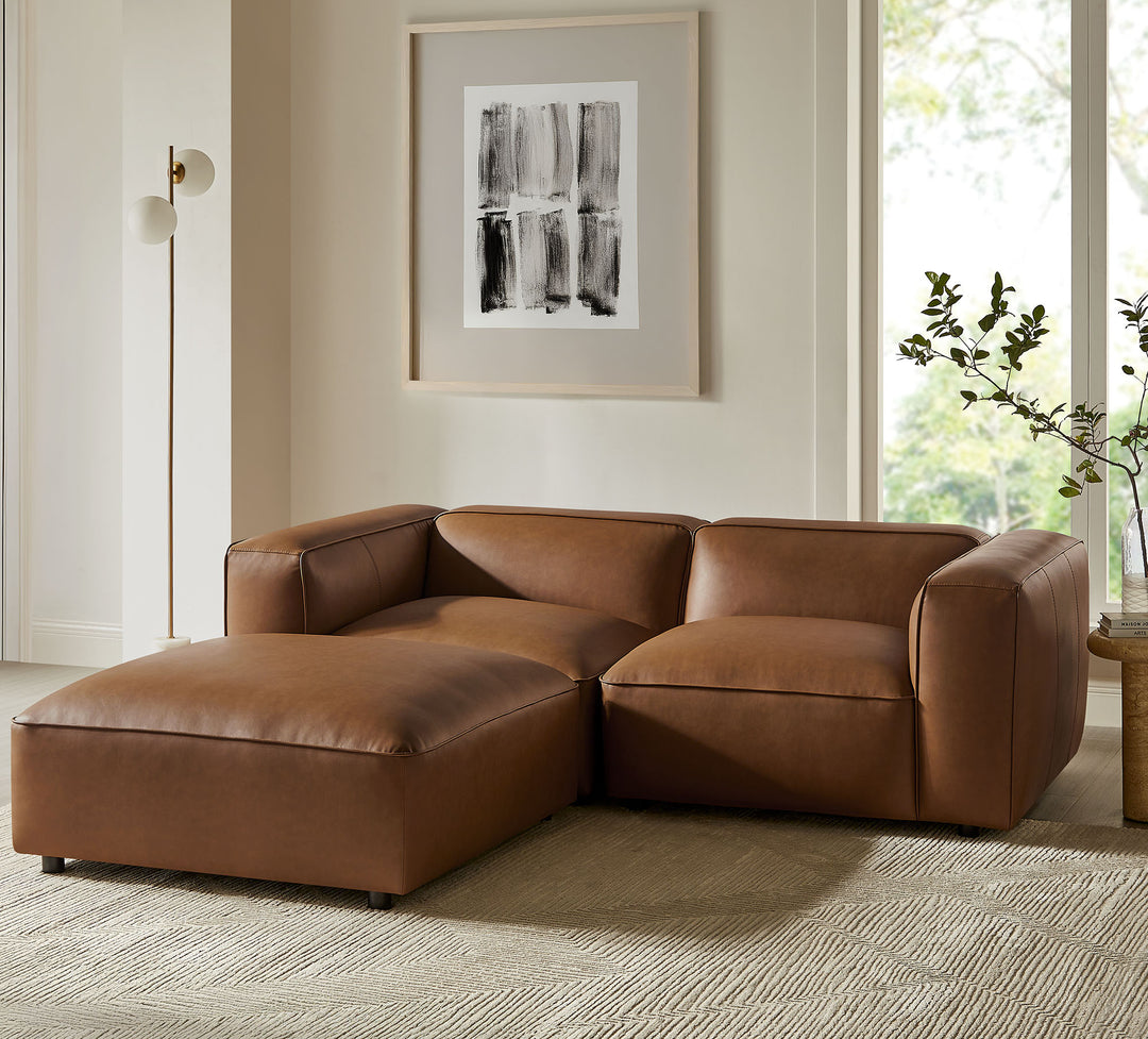 Alden 3-Piece Upholstered Vegan Leather Modular Loveseat with Ottoman