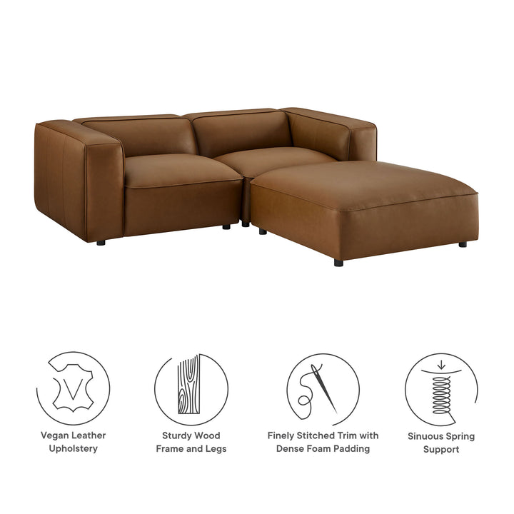 Alden 3-Piece Upholstered Vegan Leather Modular Loveseat with Ottoman