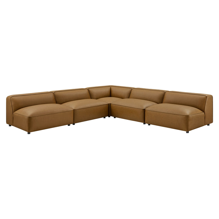 Astoria 5-Piece Upholstered Armless L-Shaped Vegan Leather Modular Sofa