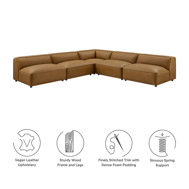 Astoria 5-Piece Upholstered Armless L-Shaped Vegan Leather Modular Sofa