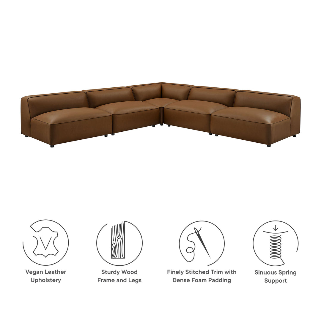 Astoria 5-Piece Upholstered Armless L-Shaped Vegan Leather Modular Sofa