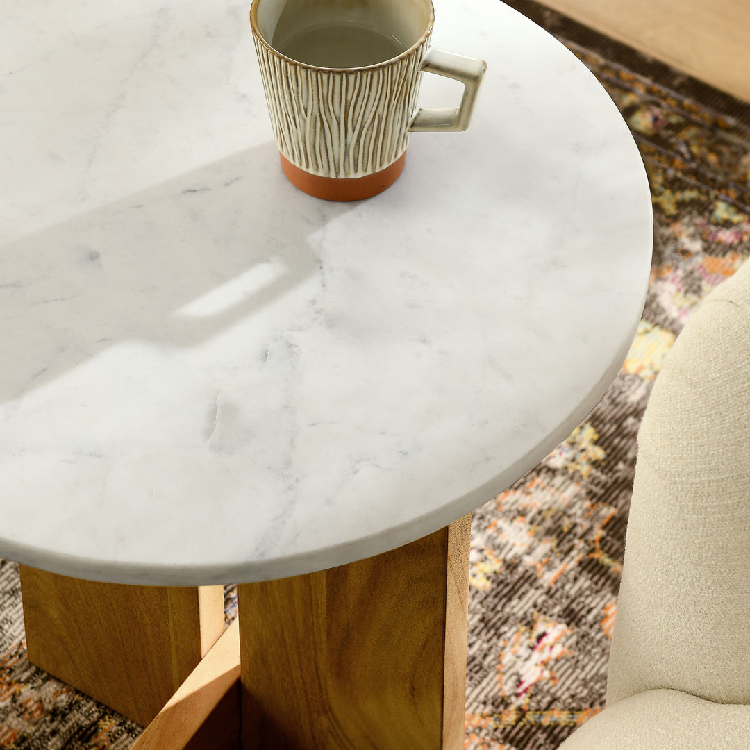 Triton Acacia Wood and Marble Side Table