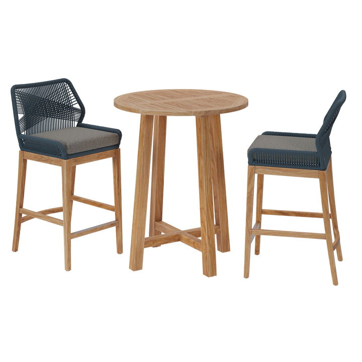 Willow 3-Piece Outdoor Patio Teak Wood Bar Set