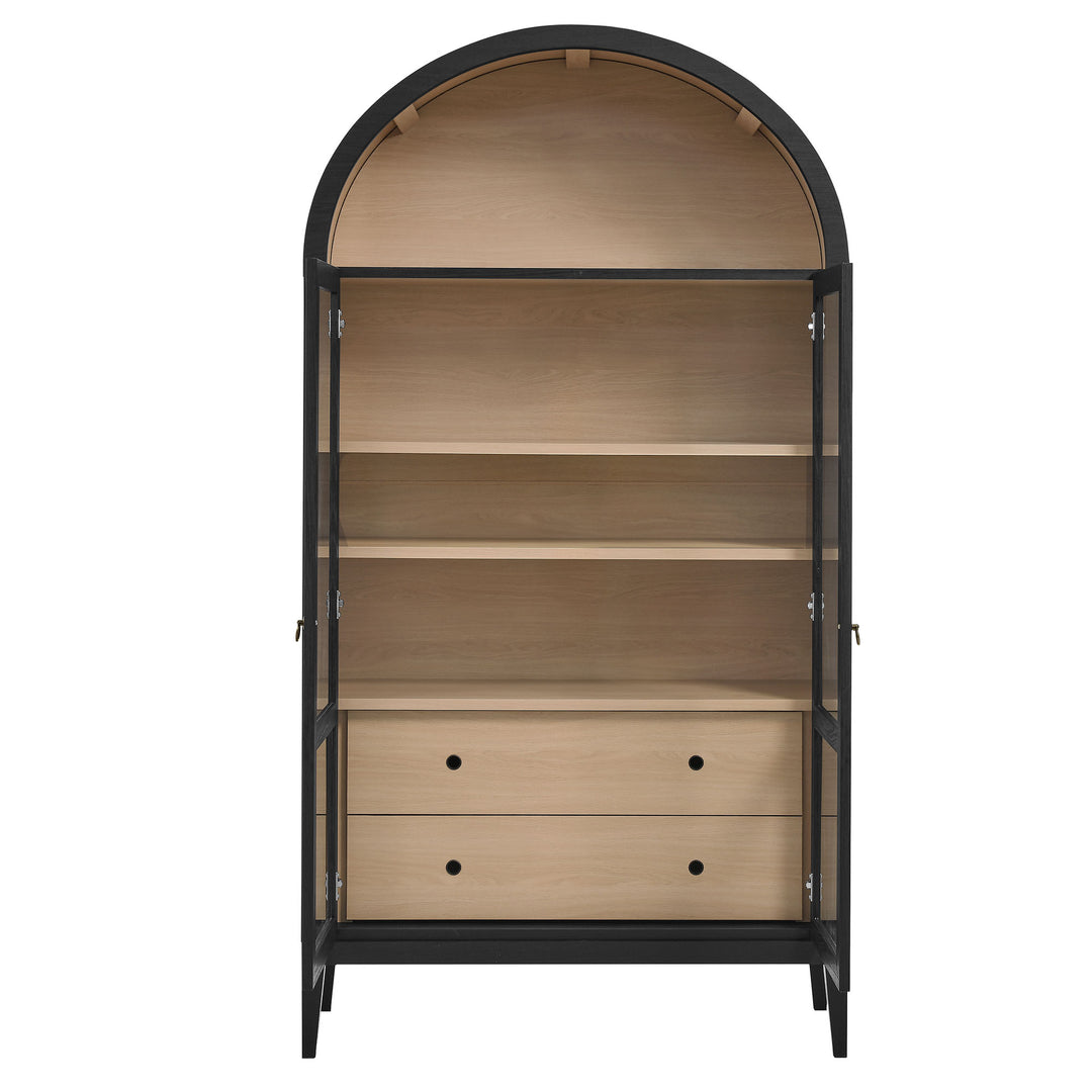 Nolan 74" Tall Wide Arched Showcase Shelving Cabinet