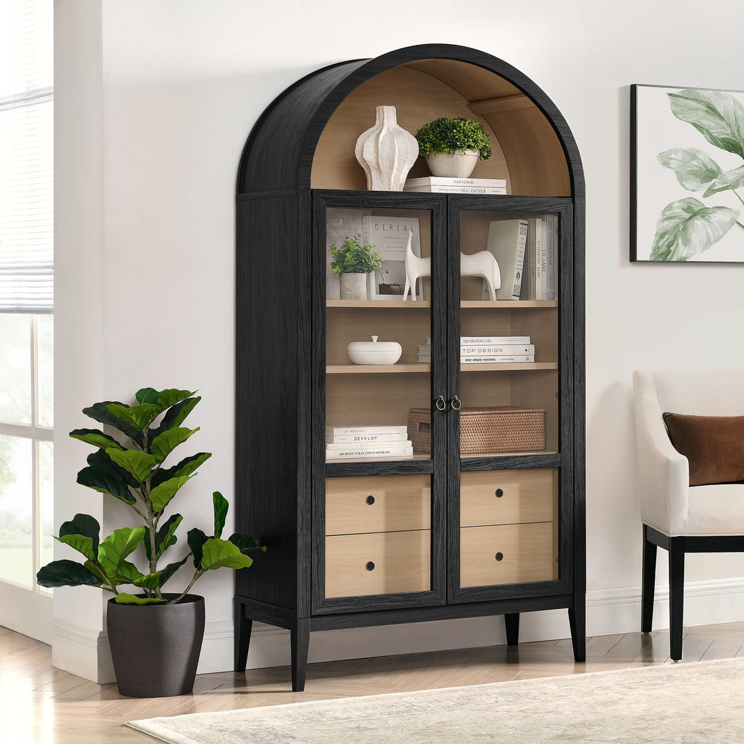 Nolan 74" Tall Wide Arched Showcase Shelving Cabinet