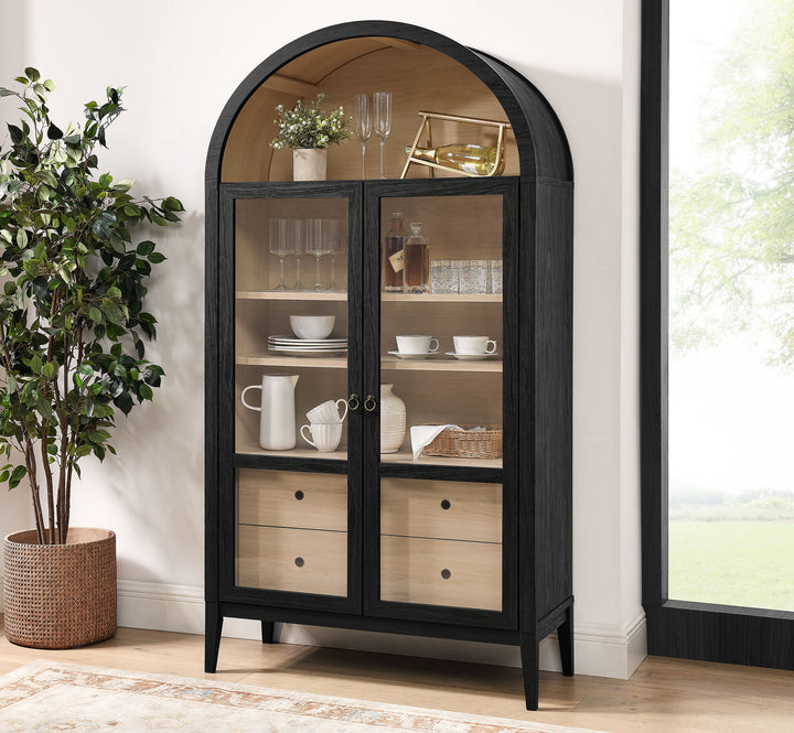 Nolan 74" Tall Wide Arched Showcase Shelving Cabinet