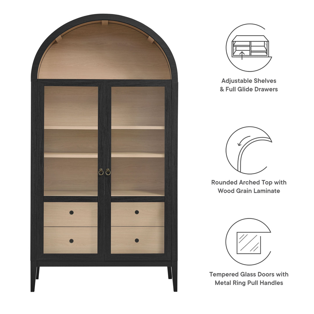 Nolan 74" Tall Wide Arched Showcase Shelving Cabinet