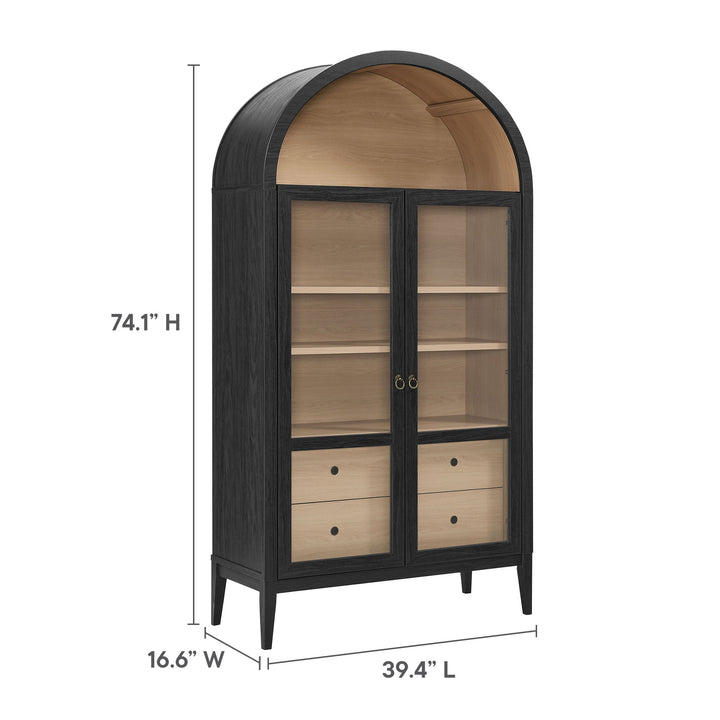 Nolan 74" Tall Wide Arched Showcase Shelving Cabinet