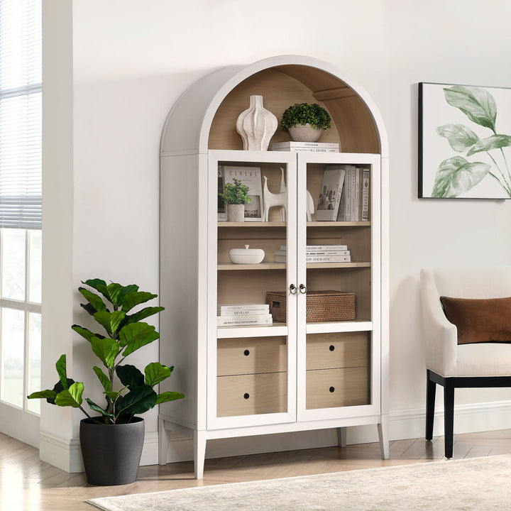 Nolan 74" Tall Wide Arched Showcase Shelving Cabinet