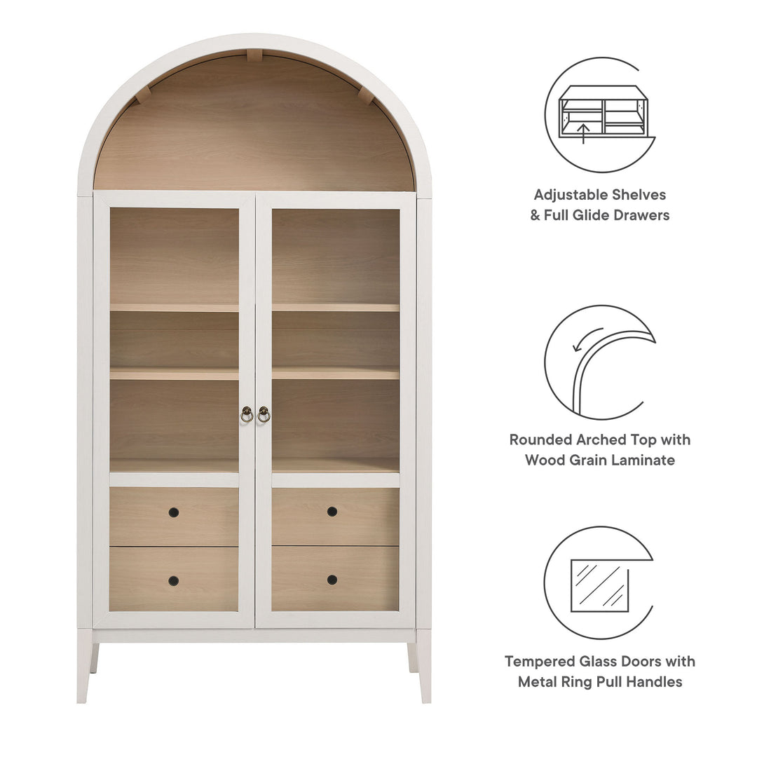 Nolan 74" Tall Wide Arched Showcase Shelving Cabinet