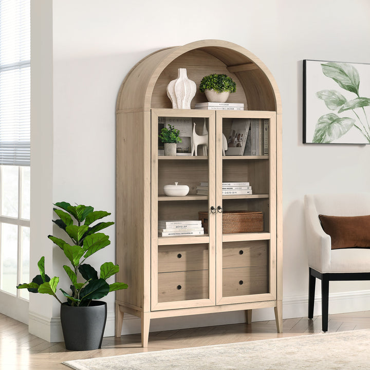 Nolan 74" Tall Wide Arched Showcase Shelving Cabinet