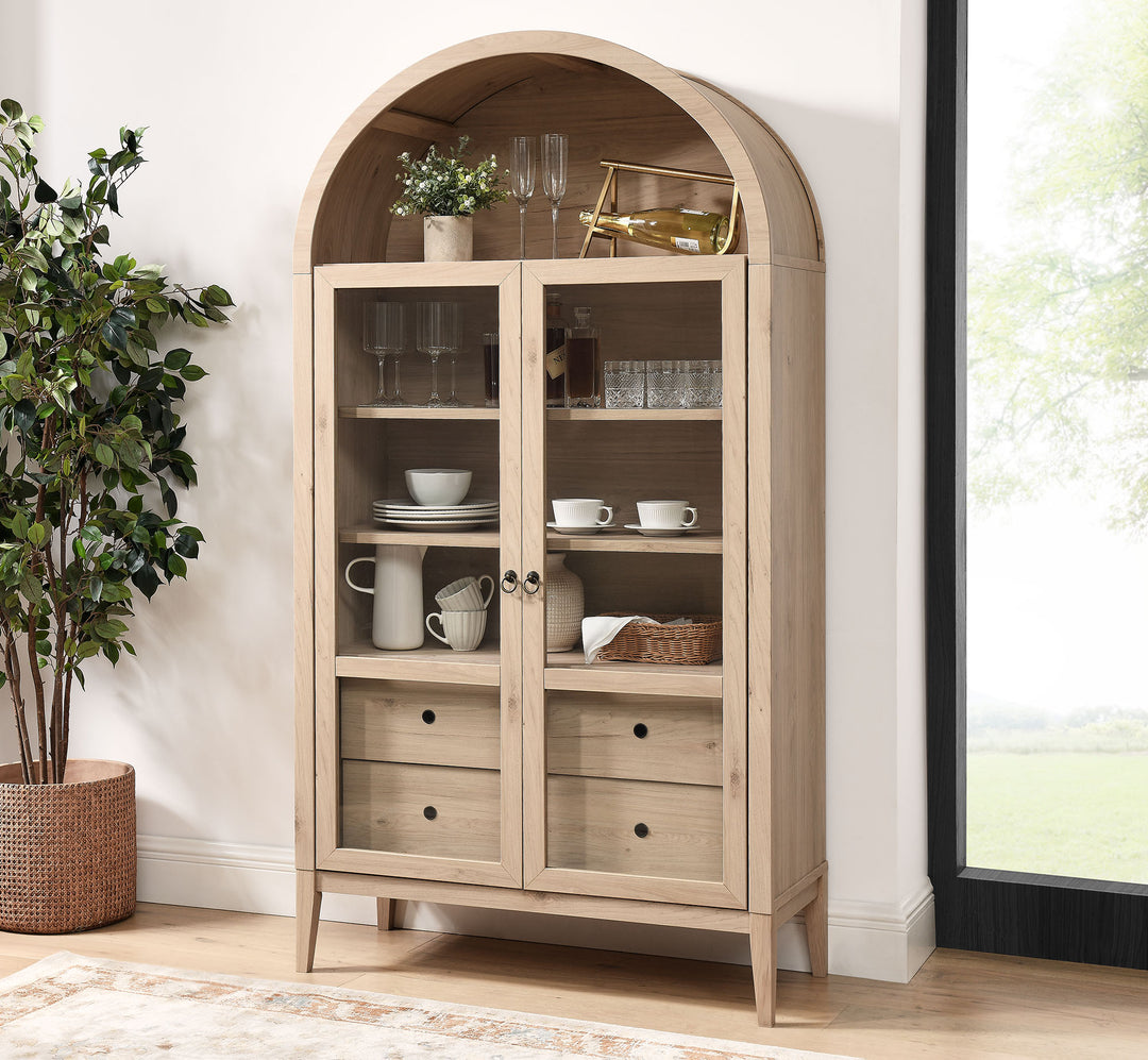 Nolan 74" Tall Wide Arched Showcase Shelving Cabinet