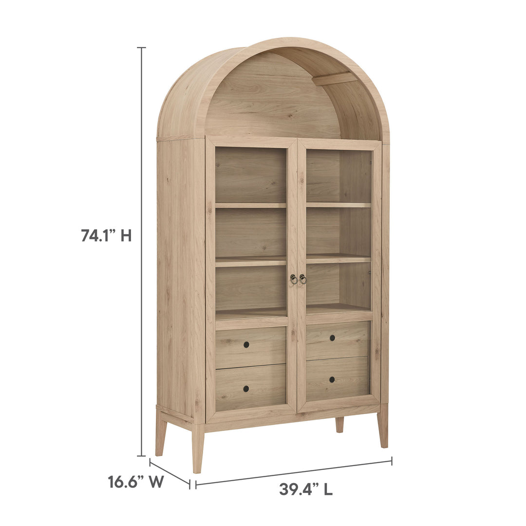 Nolan 74" Tall Wide Arched Showcase Shelving Cabinet