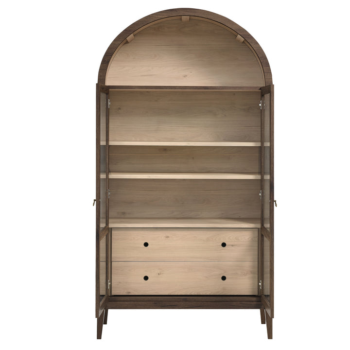 Nolan 74" Tall Wide Arched Showcase Shelving Cabinet