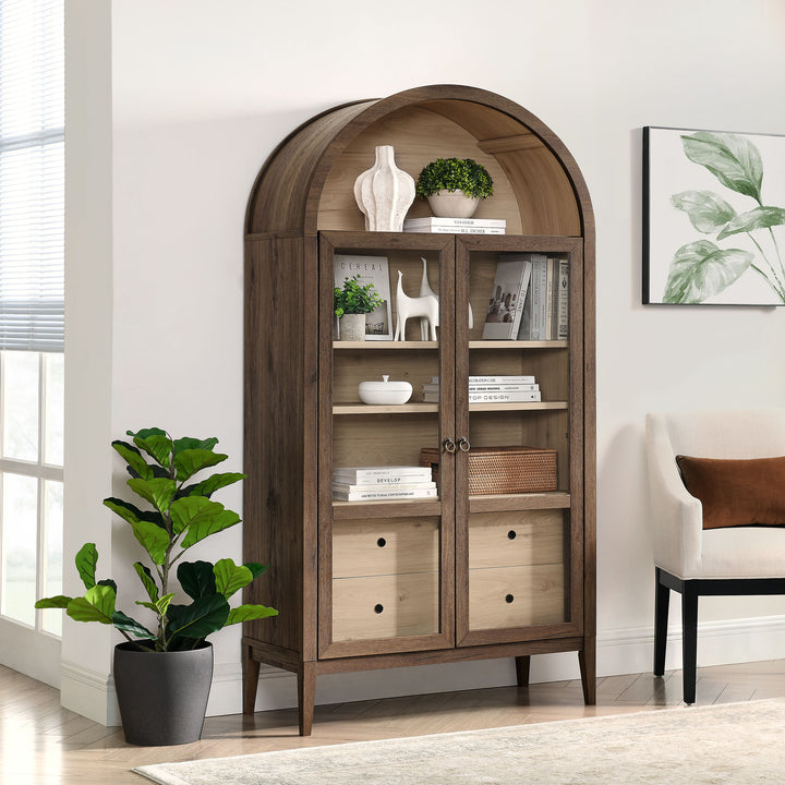 Nolan 74" Tall Wide Arched Showcase Shelving Cabinet