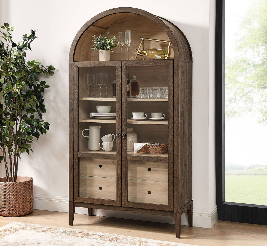 Nolan 74" Tall Wide Arched Showcase Shelving Cabinet