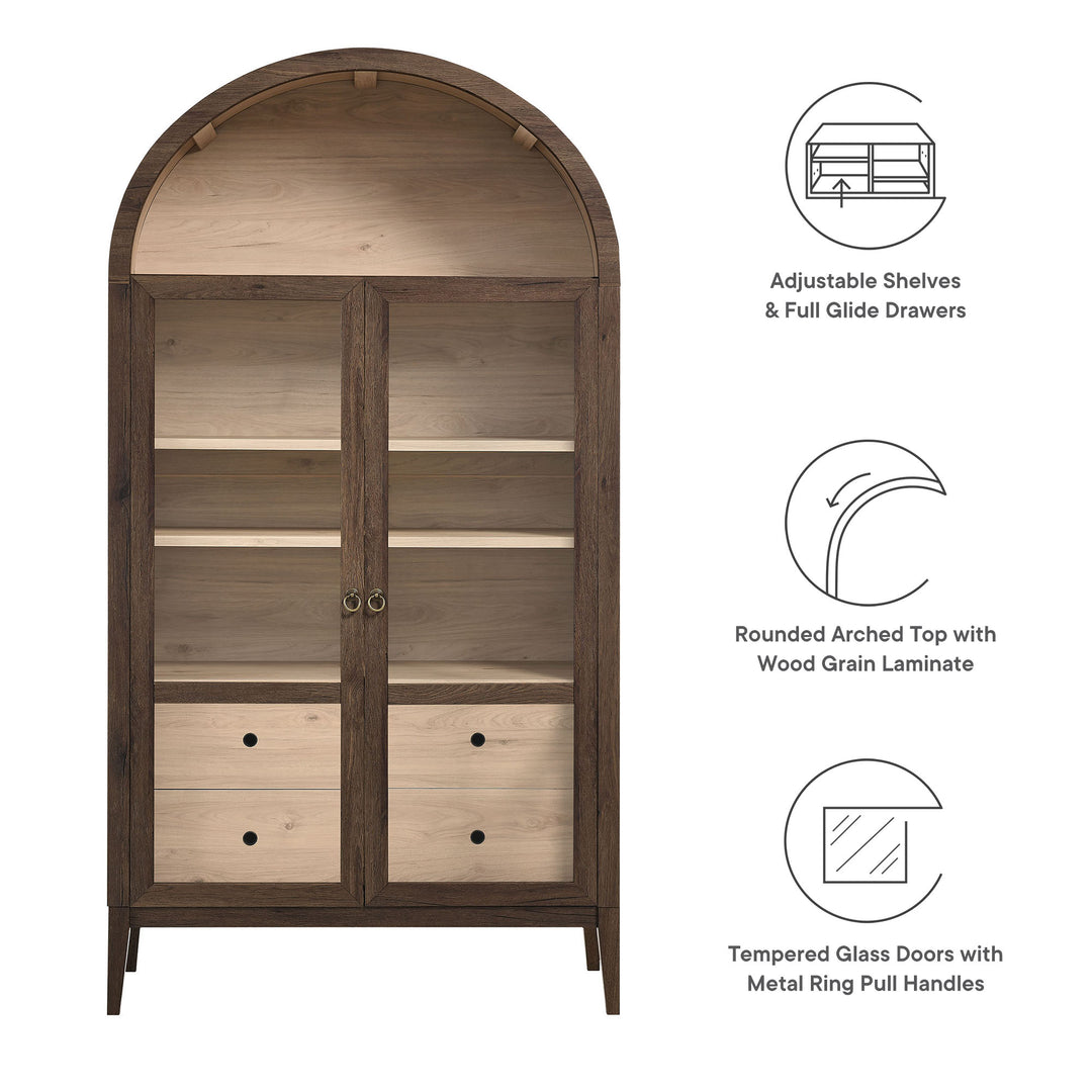 Nolan 74" Tall Wide Arched Showcase Shelving Cabinet