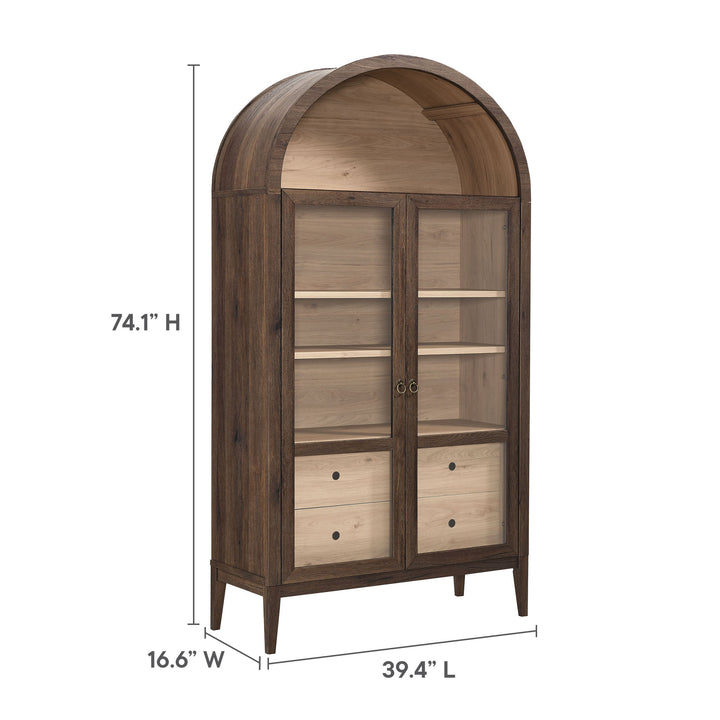 Nolan 74" Tall Wide Arched Showcase Shelving Cabinet