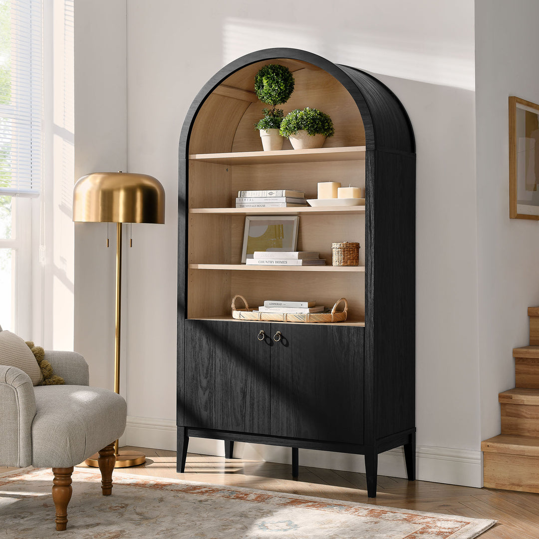 Nolan 74" Tall Wide Arched Shelving Display Cabinet Bookshelf