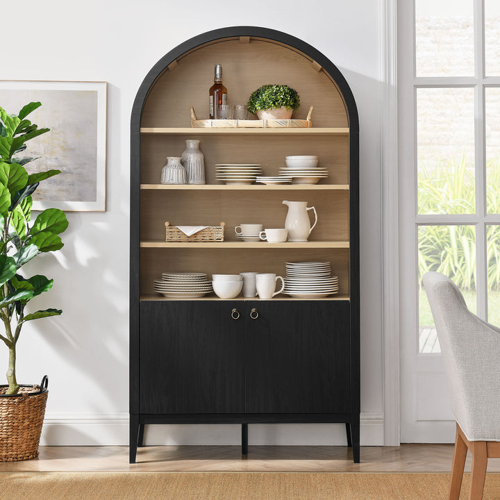 Nolan 74" Tall Wide Arched Shelving Display Cabinet Bookshelf