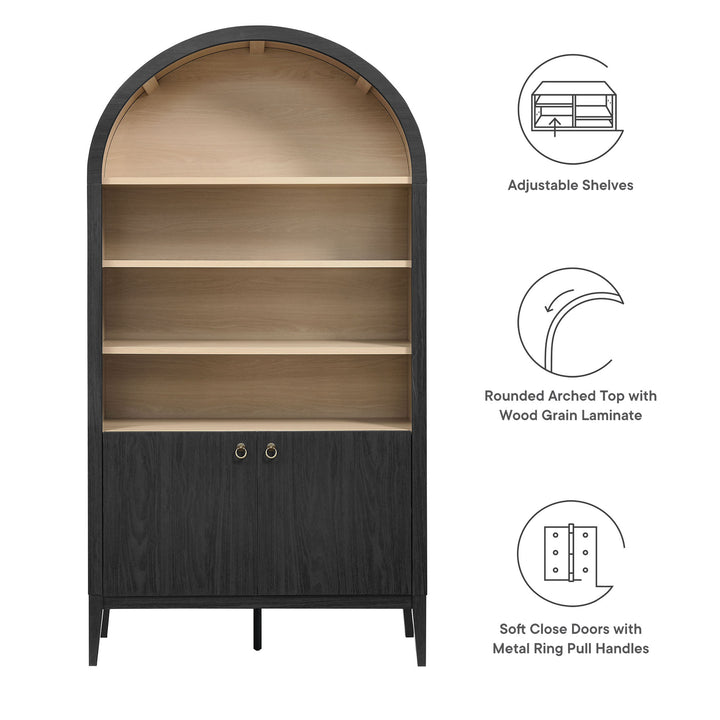 Nolan 74" Tall Wide Arched Shelving Display Cabinet Bookshelf