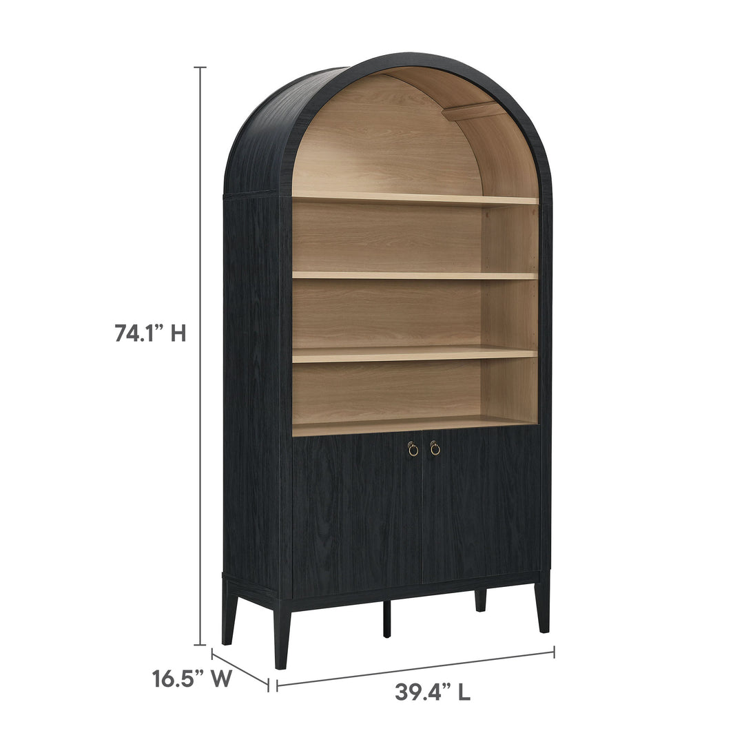 Nolan 74" Tall Wide Arched Shelving Display Cabinet Bookshelf