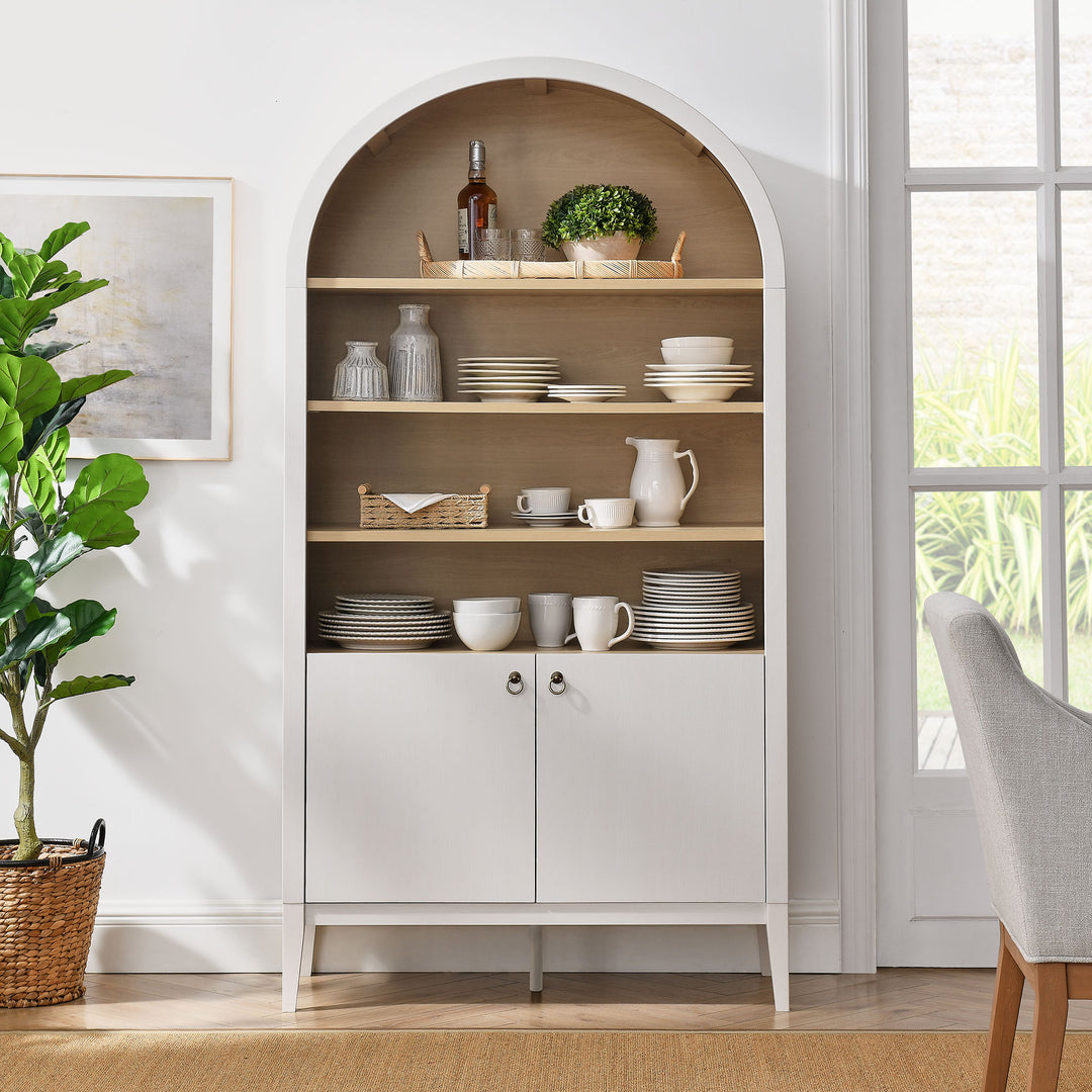 Nolan 74" Tall Wide Arched Shelving Display Cabinet Bookshelf