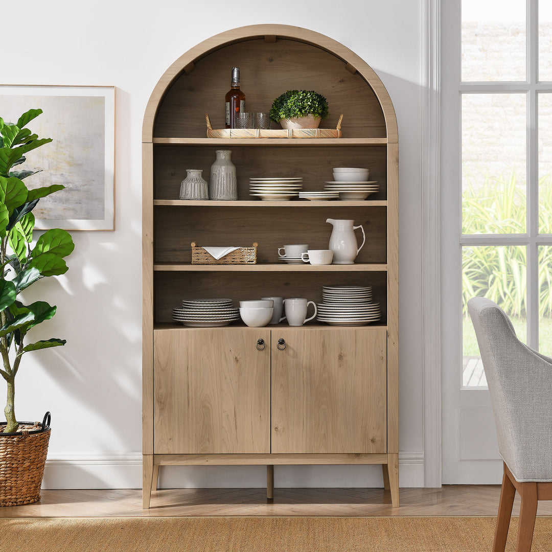 Nolan 74" Tall Wide Arched Shelving Display Cabinet Bookshelf