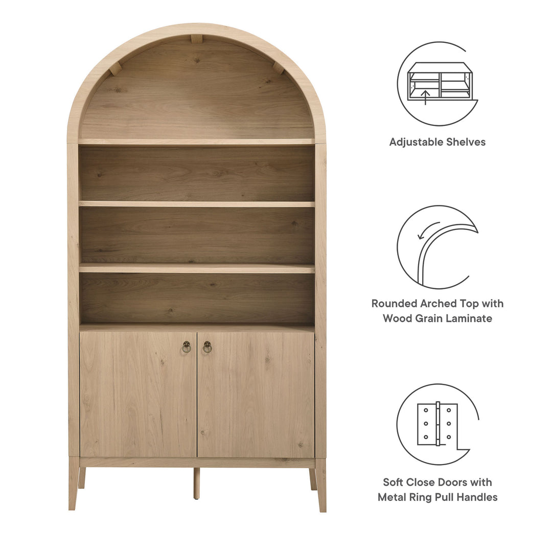 Nolan 74" Tall Wide Arched Shelving Display Cabinet Bookshelf