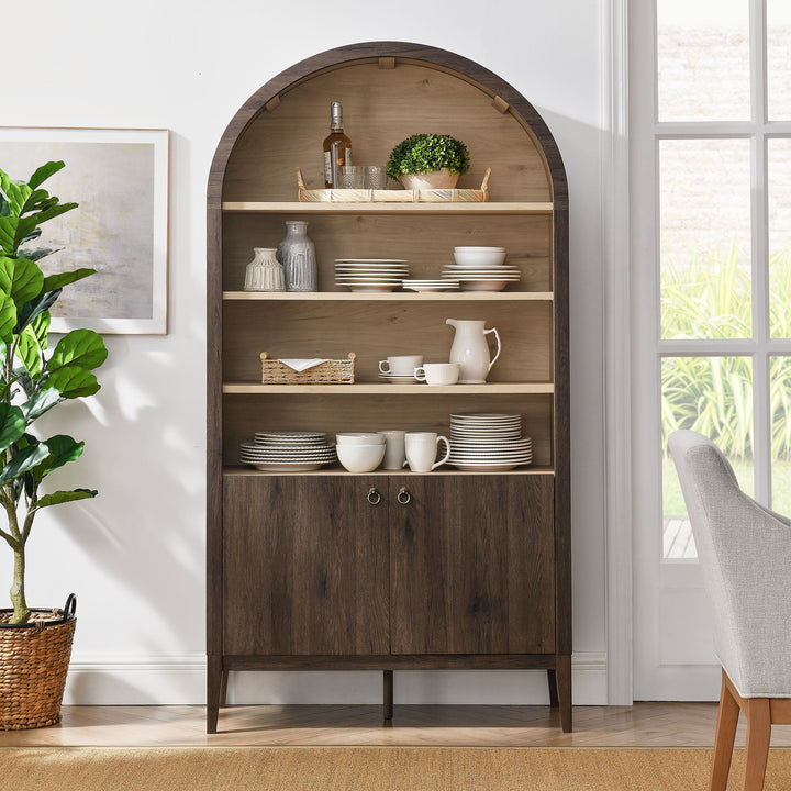 Nolan 74" Tall Wide Arched Shelving Display Cabinet Bookshelf