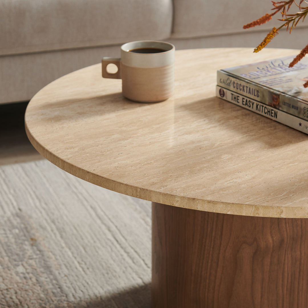 Kalinda Round Travertine Coffee Table