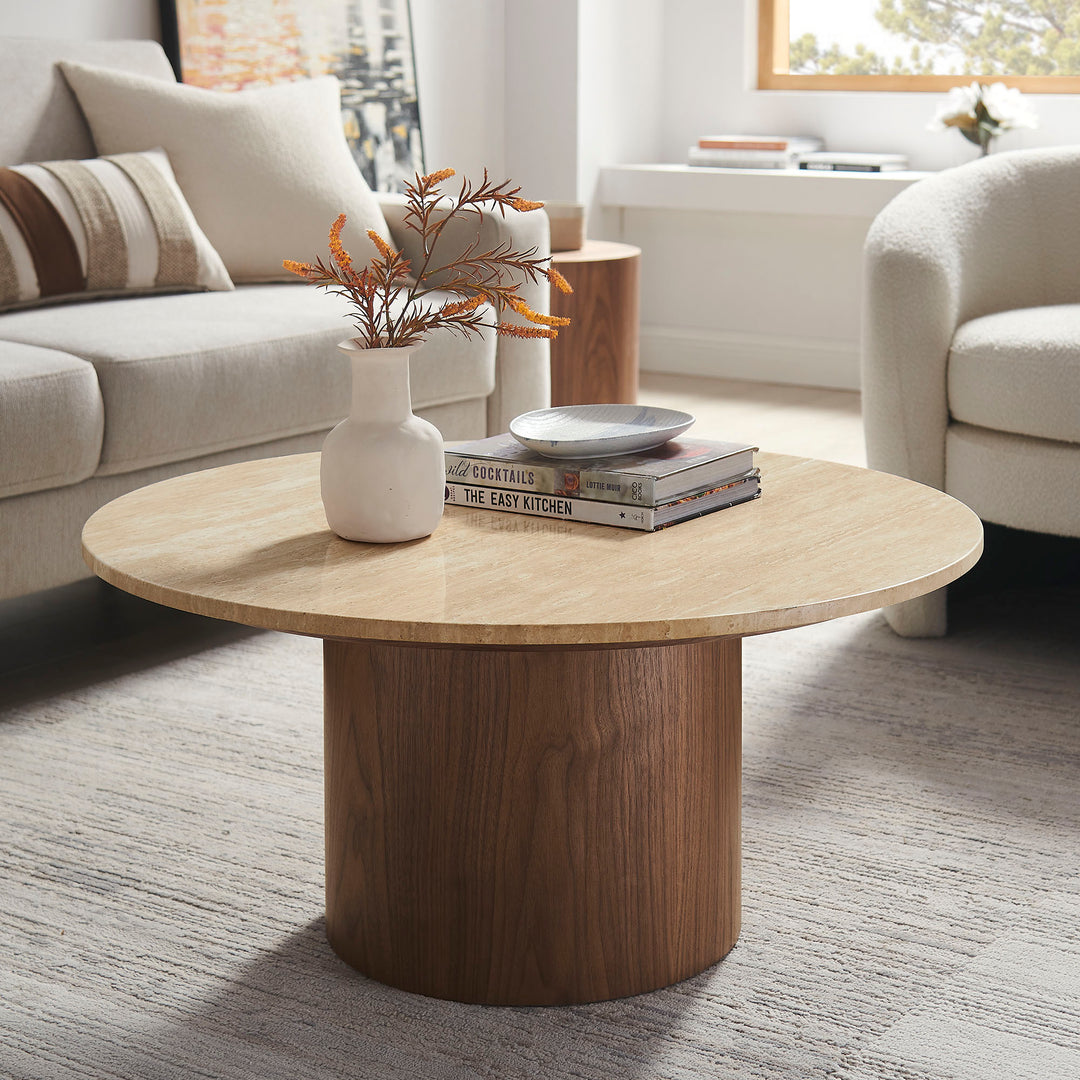 Kalinda Round Travertine Coffee Table