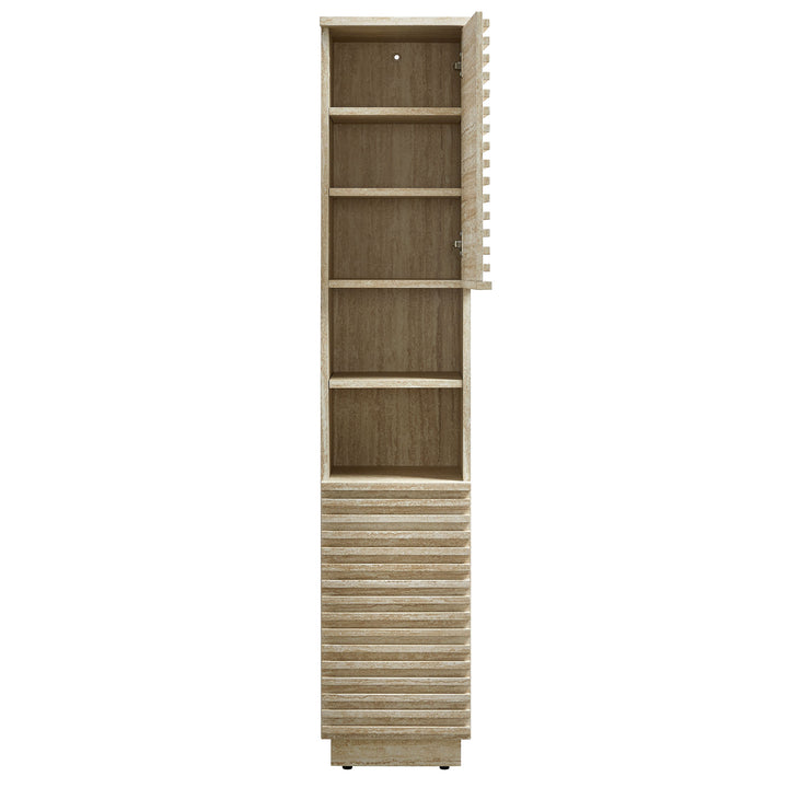 Tall Narrow Travertine Textured Towel Tower