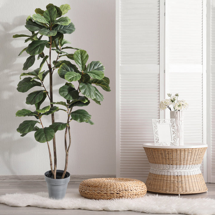 Faux Fiddle Leaf Fig Tree in Black Pot Indoor for Home Office Decor