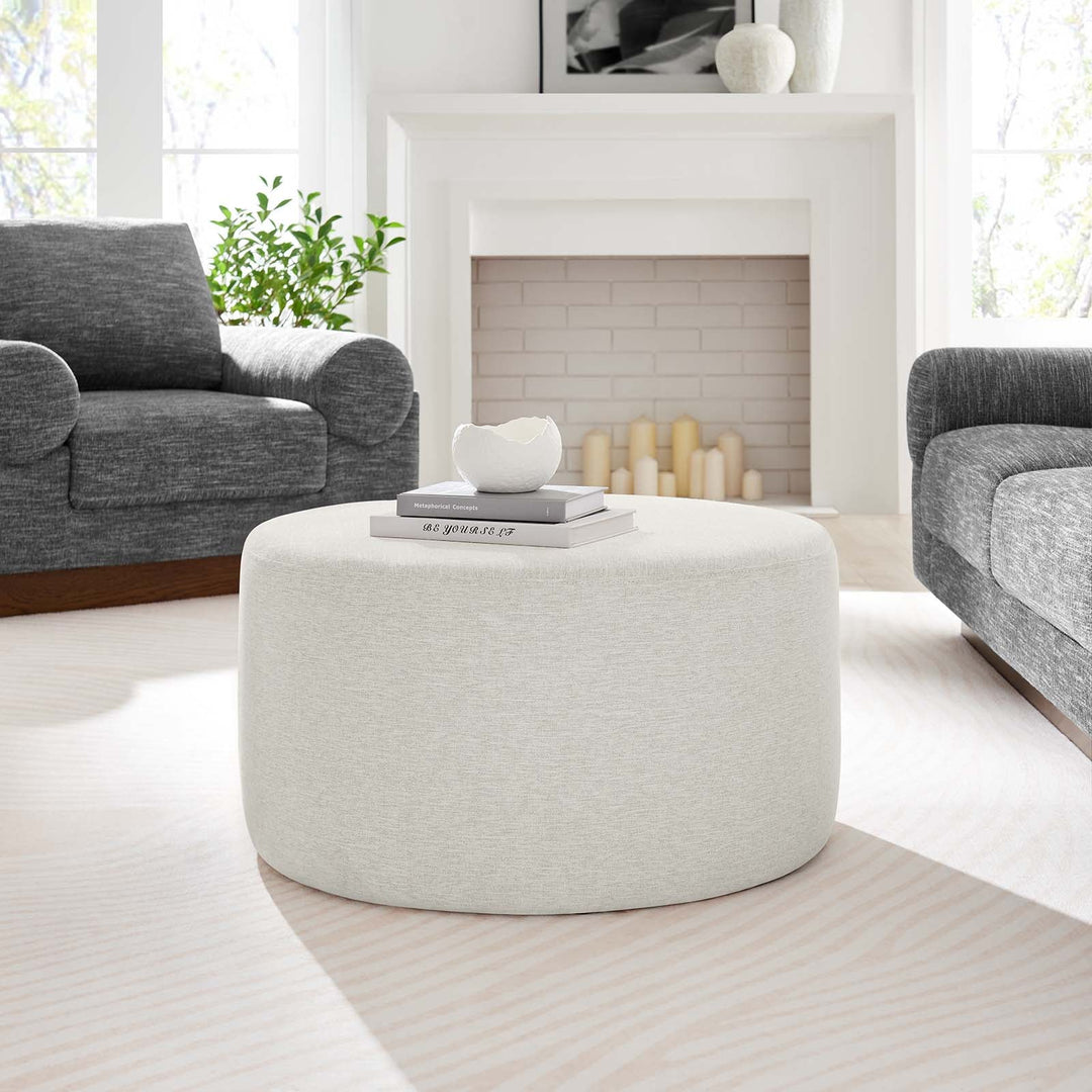 Jake 29" Round Upholstered Ottoman - Ivory