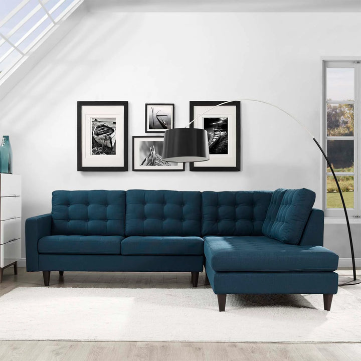 Emmett 2 Piece Upholstered Fabric Right Facing Bumper Sectional - Azure