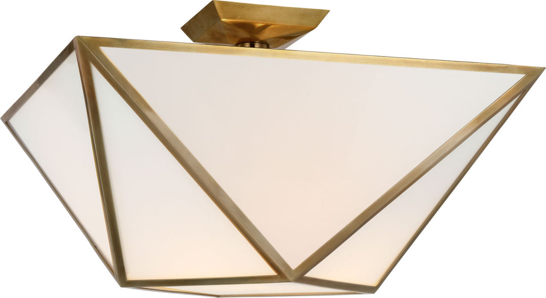 Lorino Large Semi-Flush Mount in Hand-Rubbed Antique Brass with White Glass