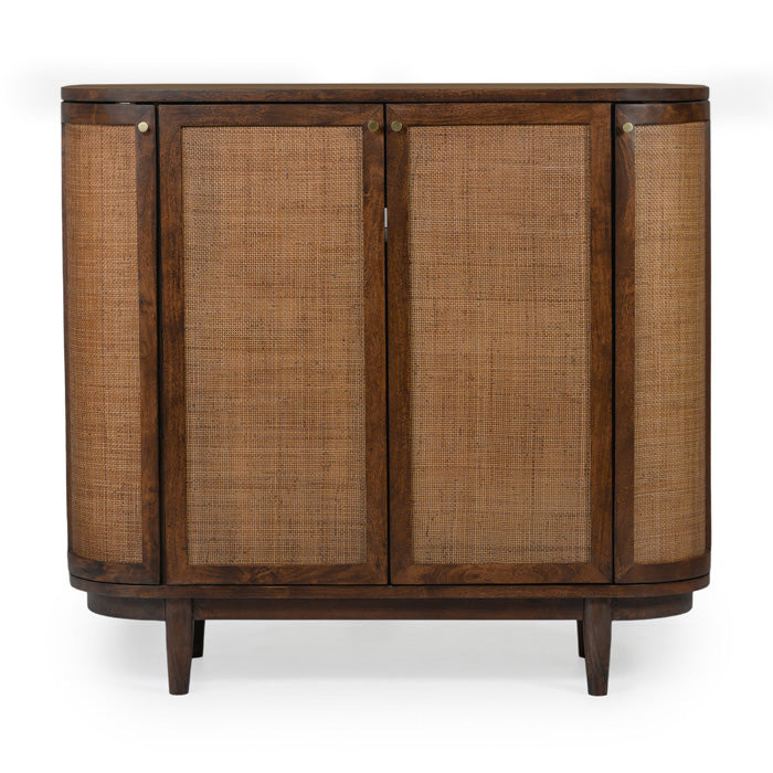 Curvy Porto Solid Wood Display Cabinet with Elegant Cane Accents