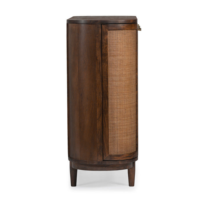 Curvy Porto Solid Wood Display Cabinet with Elegant Cane Accents